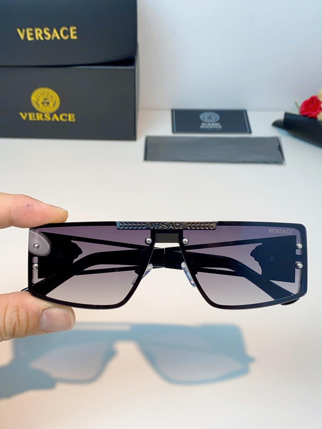 Versace Metal Square Gray Lens Sunglasses for Men & Women - 372499 - detail image 4