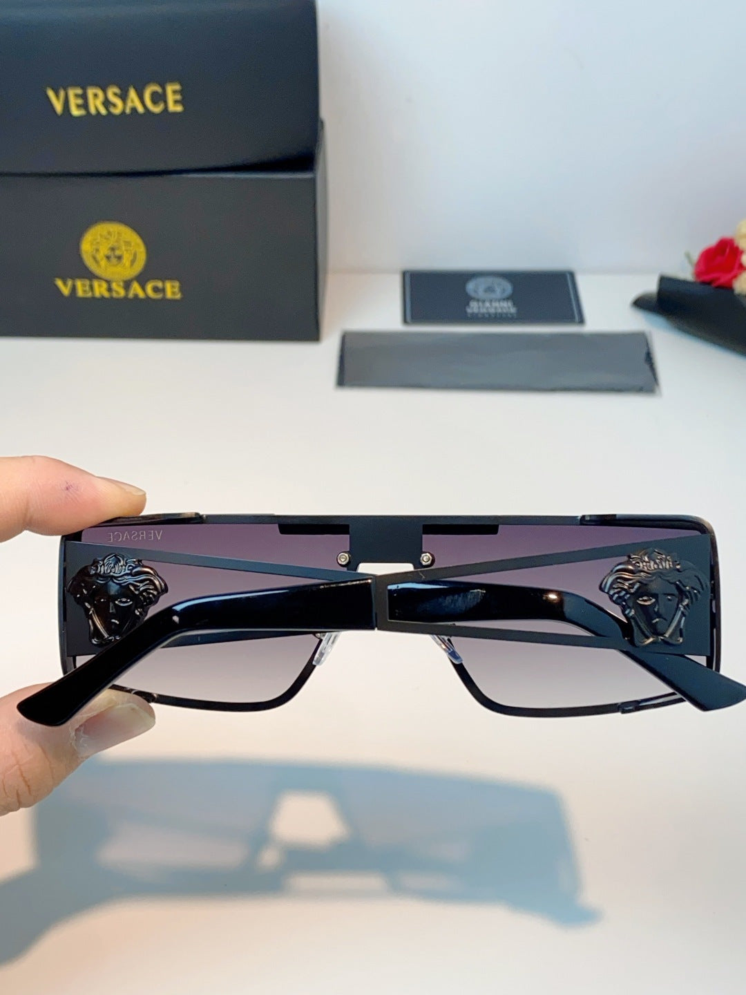 Versace Metal Square Gray Lens Sunglasses for Men & Women - 372499 - detail image 5