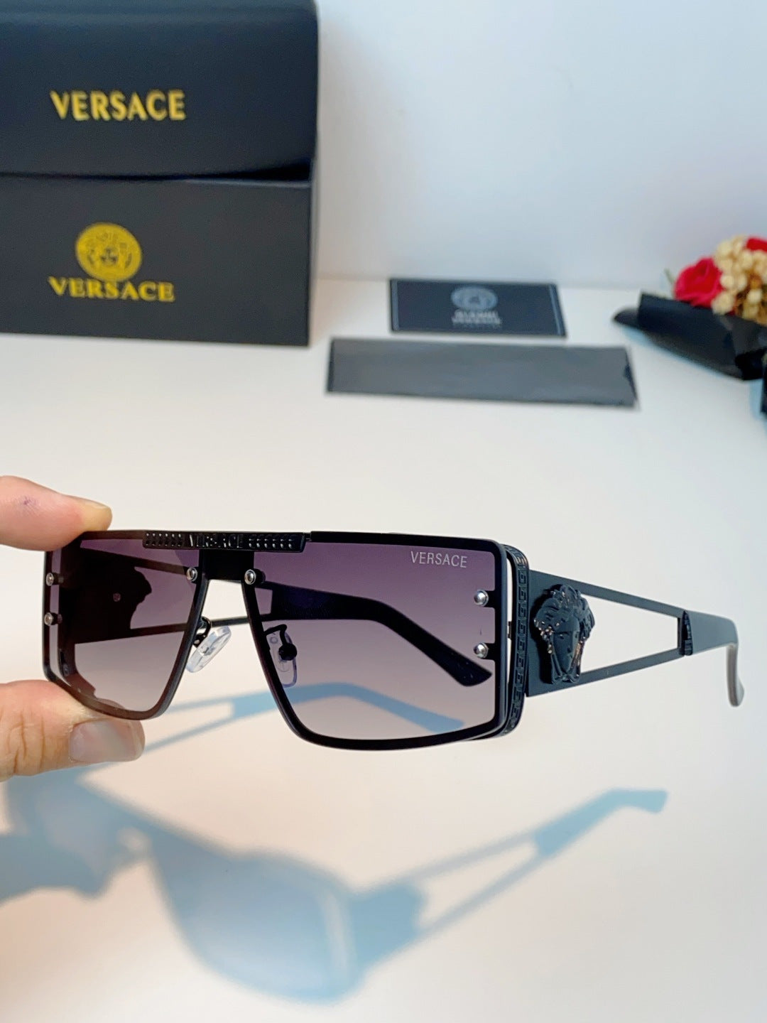 Versace Metal Square Gray Lens Sunglasses for Men & Women - 372499 - detail image 6