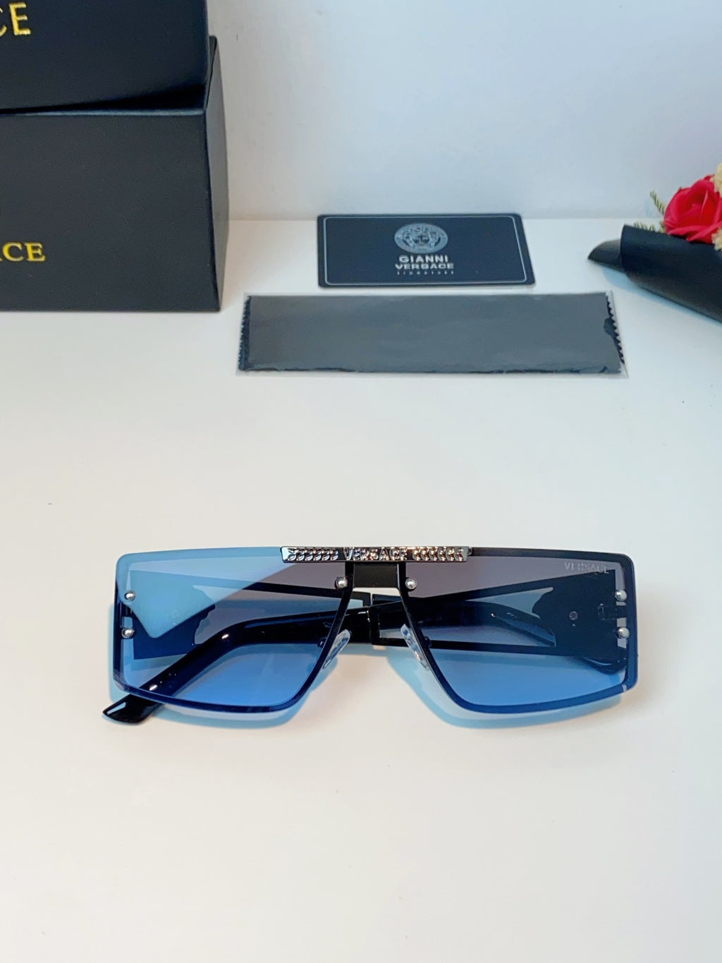 Versace Metal Square Blue Lens Sunglasses for Men & Women - 372500 - detail image 9