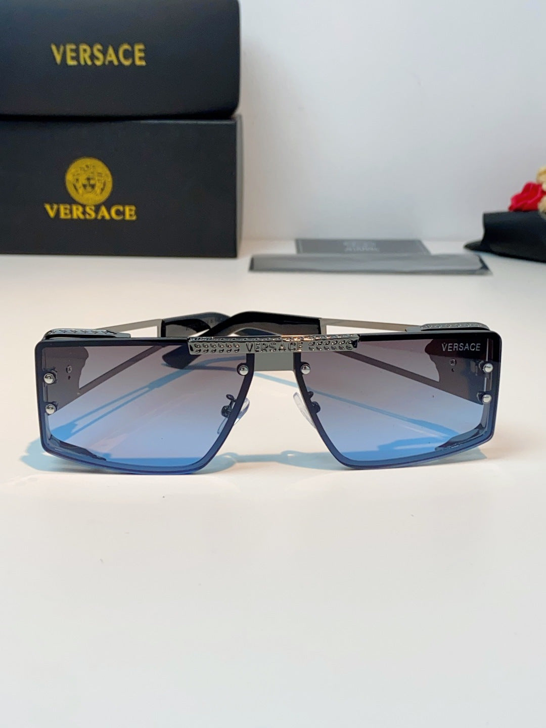 Versace Metal Square Blue Lens Sunglasses for Men & Women - 372500 - detail image 2