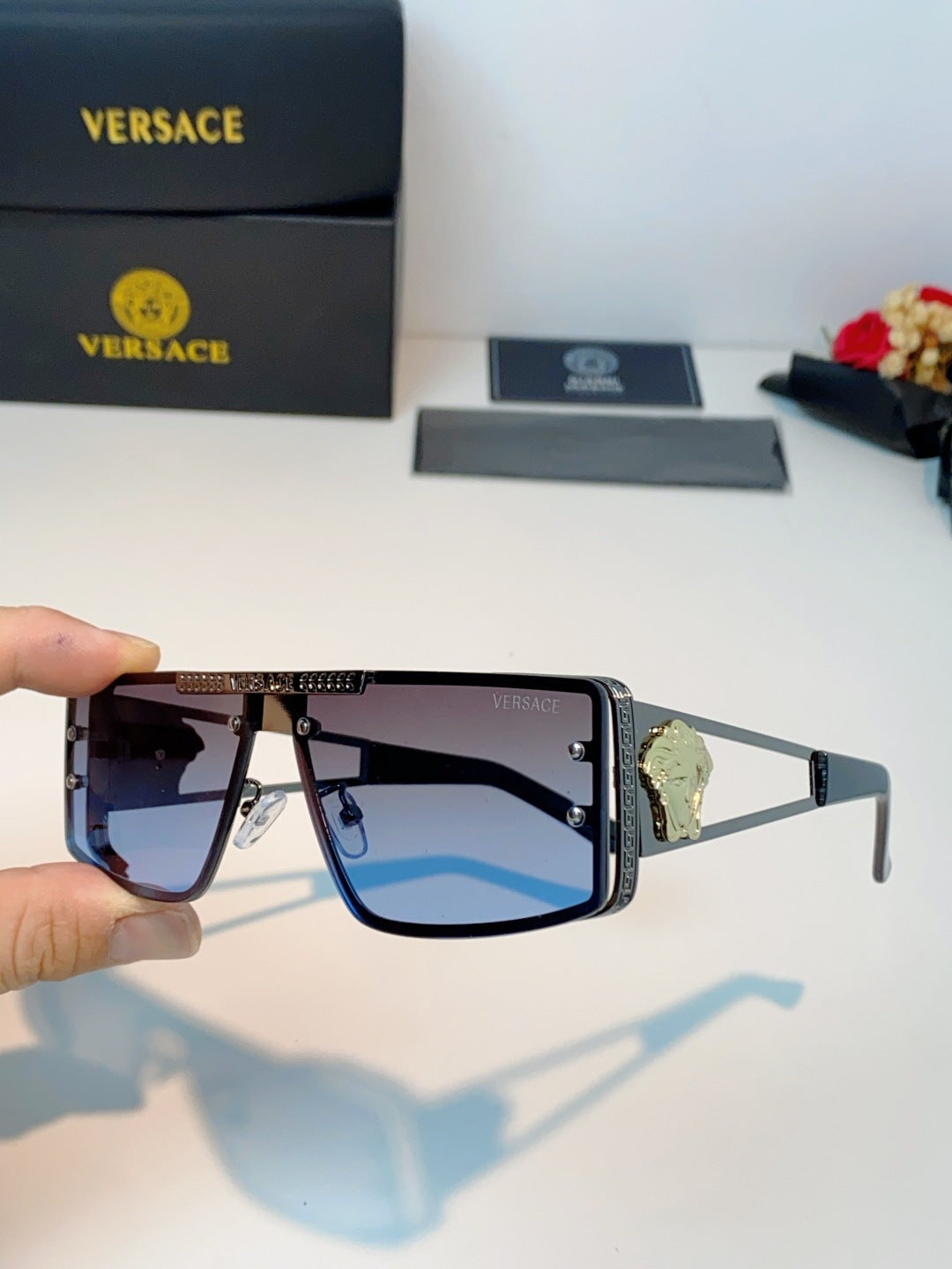 Versace Metal Square Blue Lens Sunglasses for Men & Women - 372500 - detail image 6