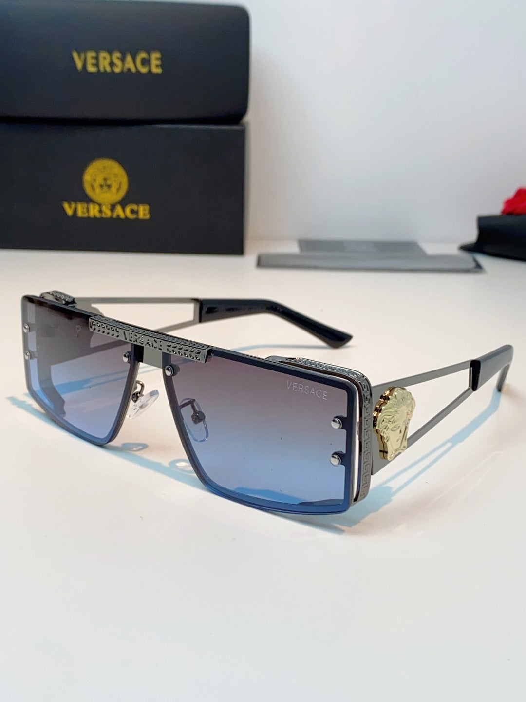 Versace Metal Square Blue Lens Sunglasses for Men & Women - 372500