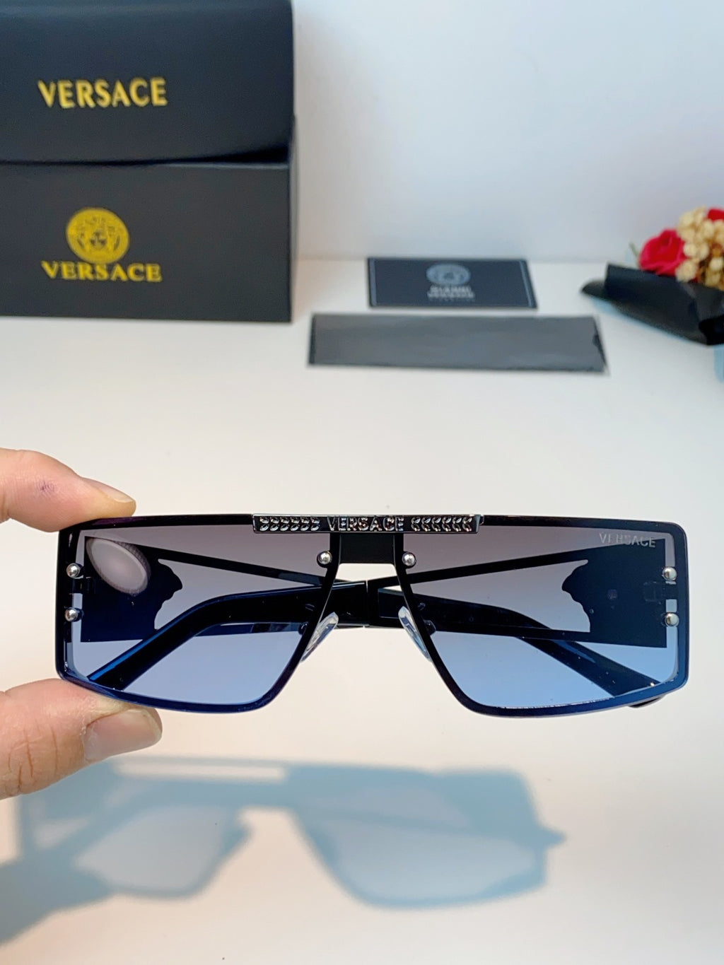 Versace Metal Square Blue Lens Sunglasses for Men & Women - 372500 - detail image 4