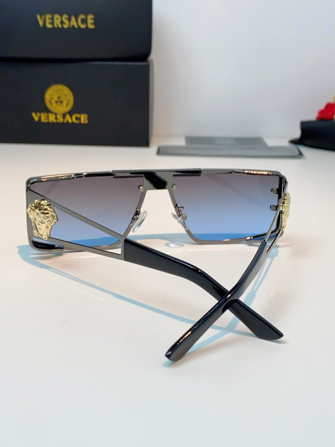 Versace Metal Square Blue Lens Sunglasses for Men & Women - 372500 - detail image 3