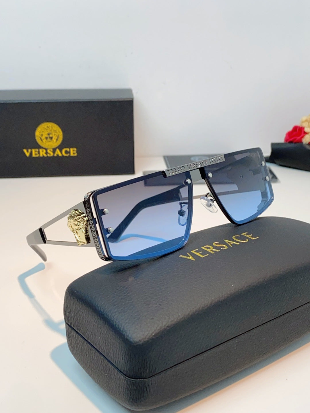 Versace Metal Square Blue Lens Sunglasses for Men & Women - 372500 - detail image 10