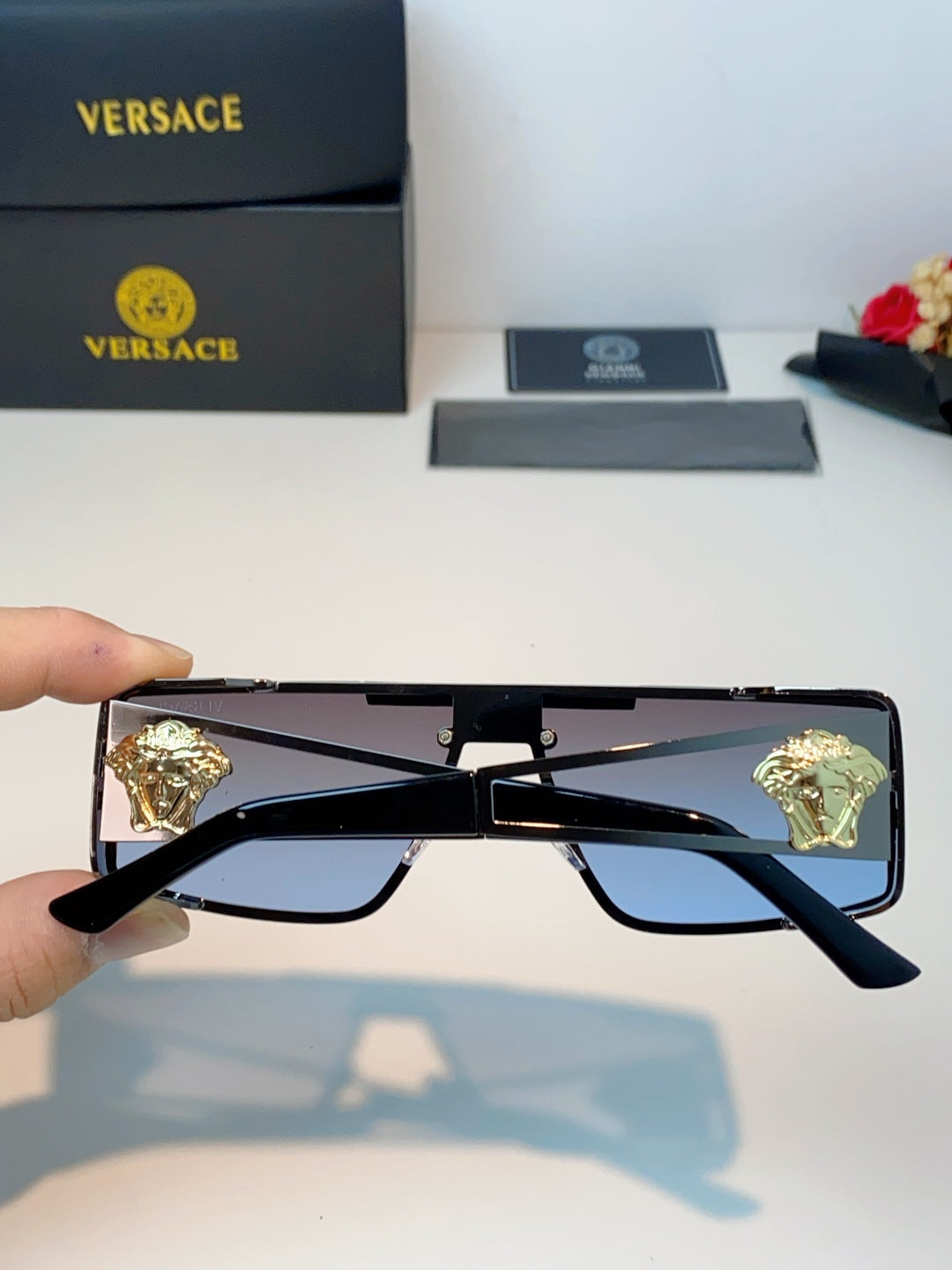 Versace Metal Square Blue Lens Sunglasses for Men & Women - 372500 - detail image 5