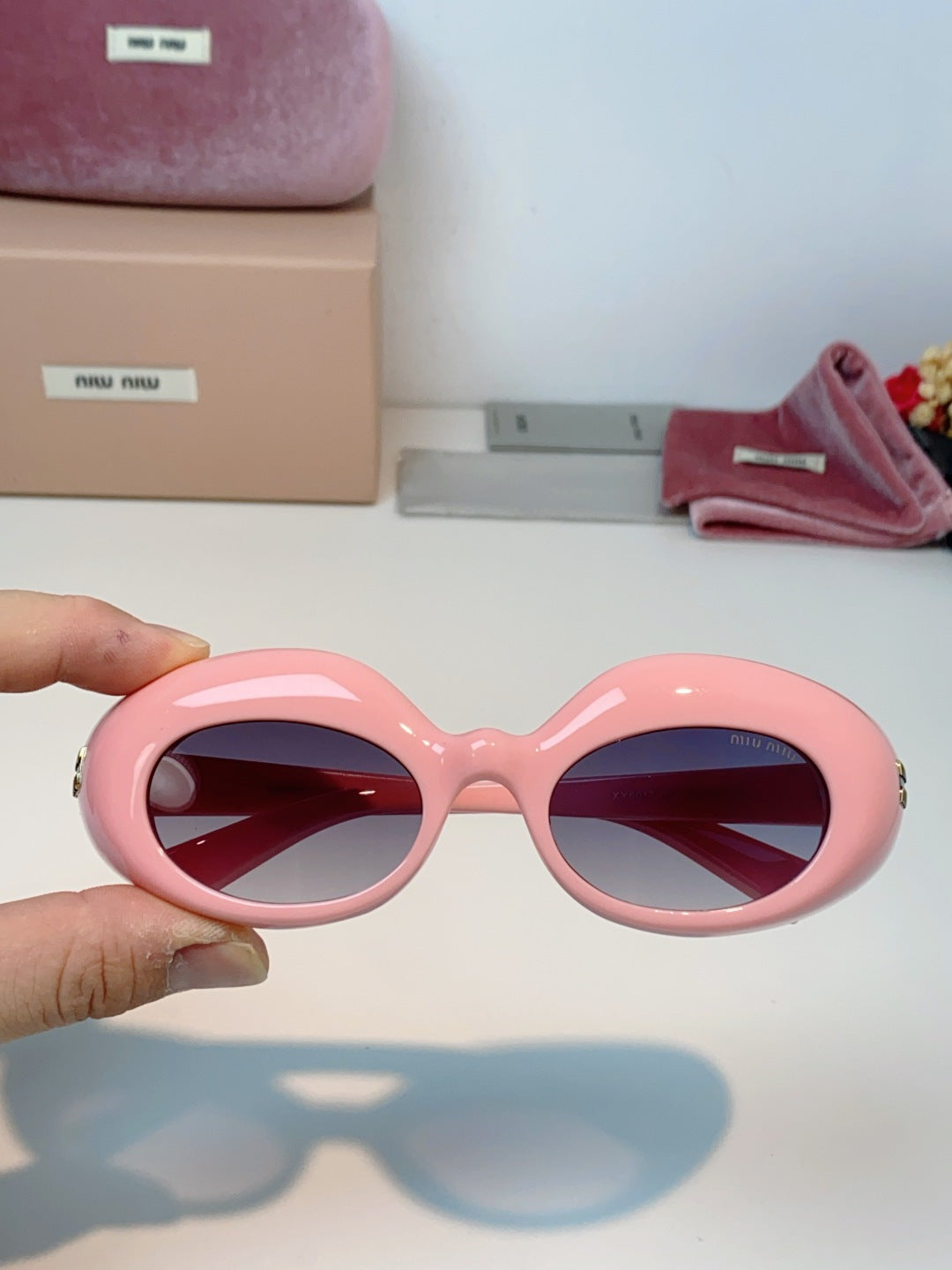 Miu Miu Metal Cat-Eye Pink Lens Sunglasses for Women - detail image 4