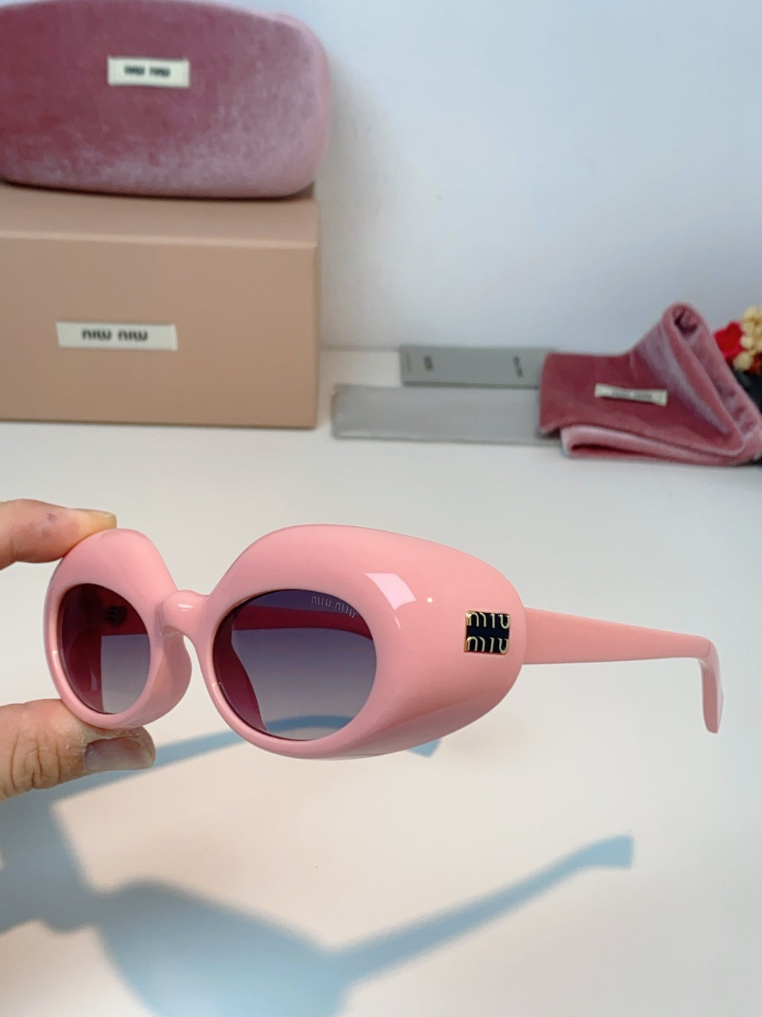 Miu Miu Metal Cat-Eye Pink Lens Sunglasses for Women - detail image 6