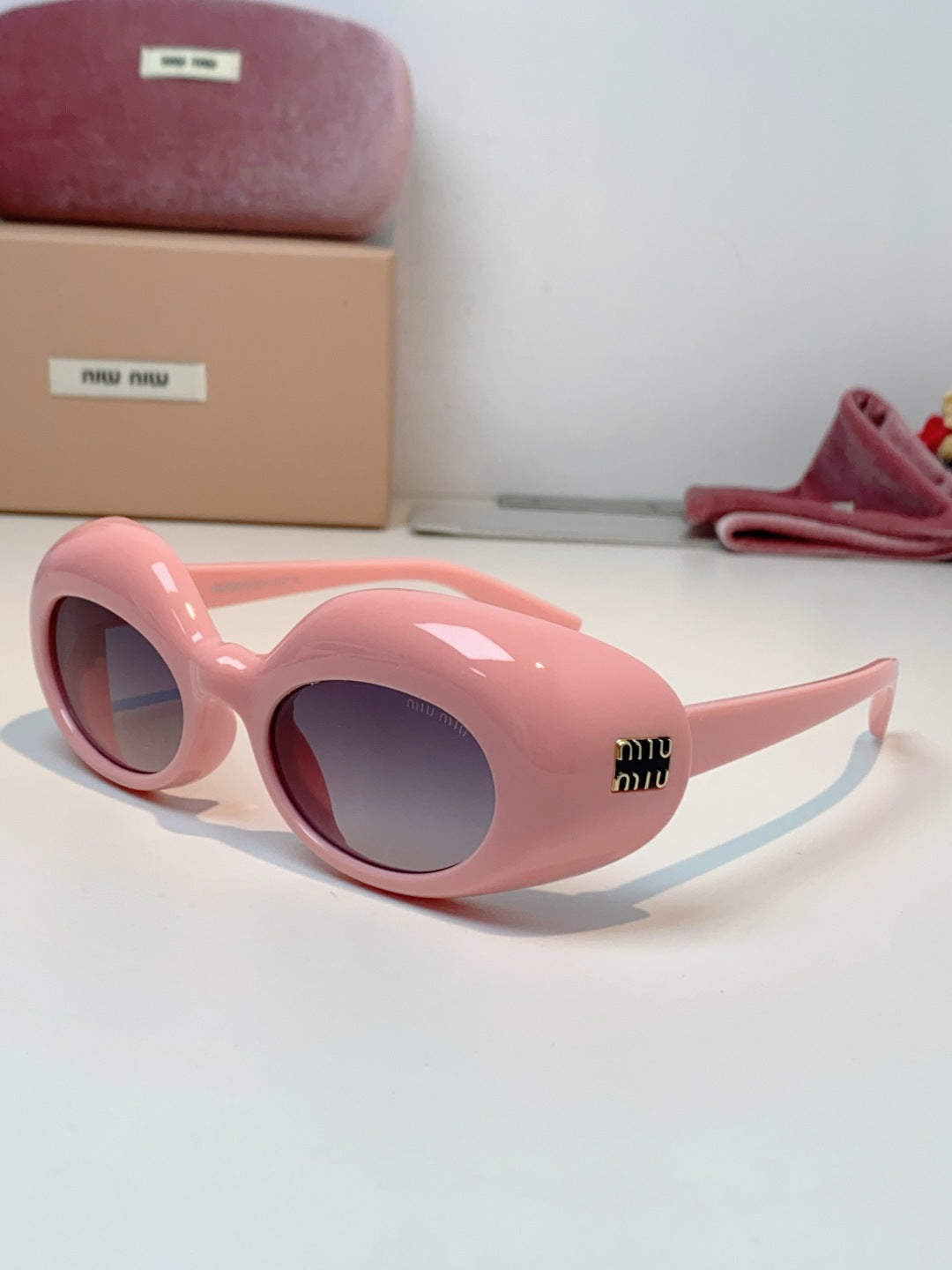 Miu Miu Metal Cat-Eye Pink Lens Sunglasses for Women