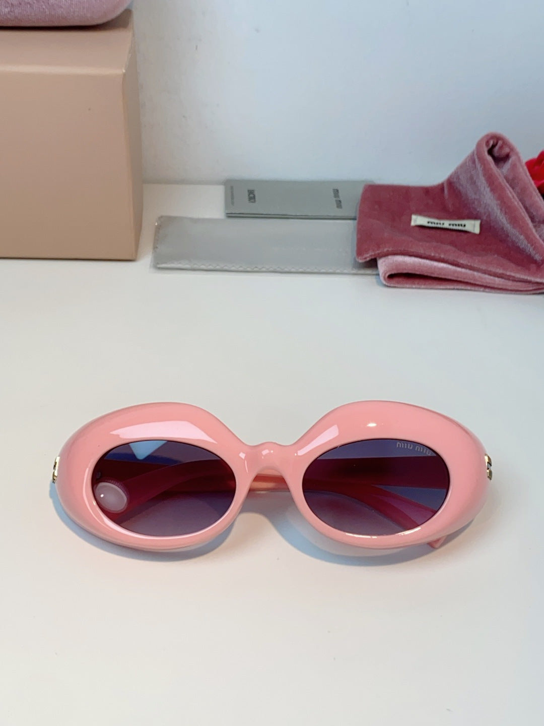 Miu Miu Metal Cat-Eye Pink Lens Sunglasses for Women - detail image 9