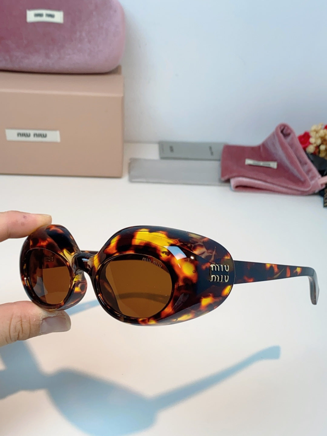 Miu Miu Metal Cat-Eye Brown Lens Sunglasses for Women - detail image 6