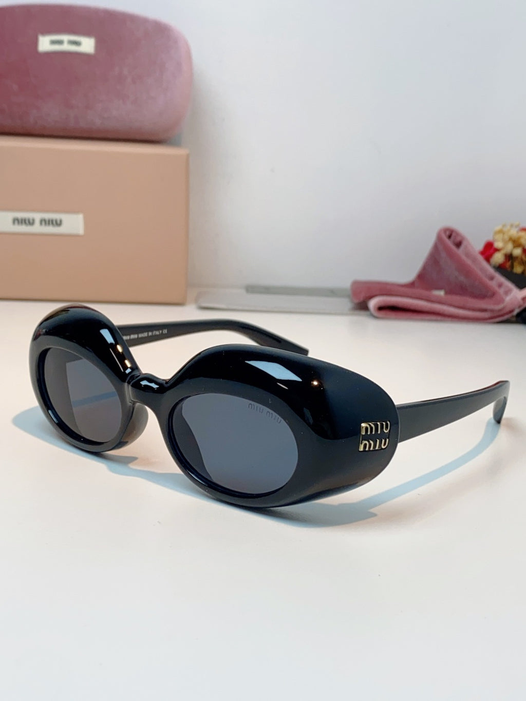 Miu Miu Metal Cat-Eye Black Lens Sunglasses for Women - 399261