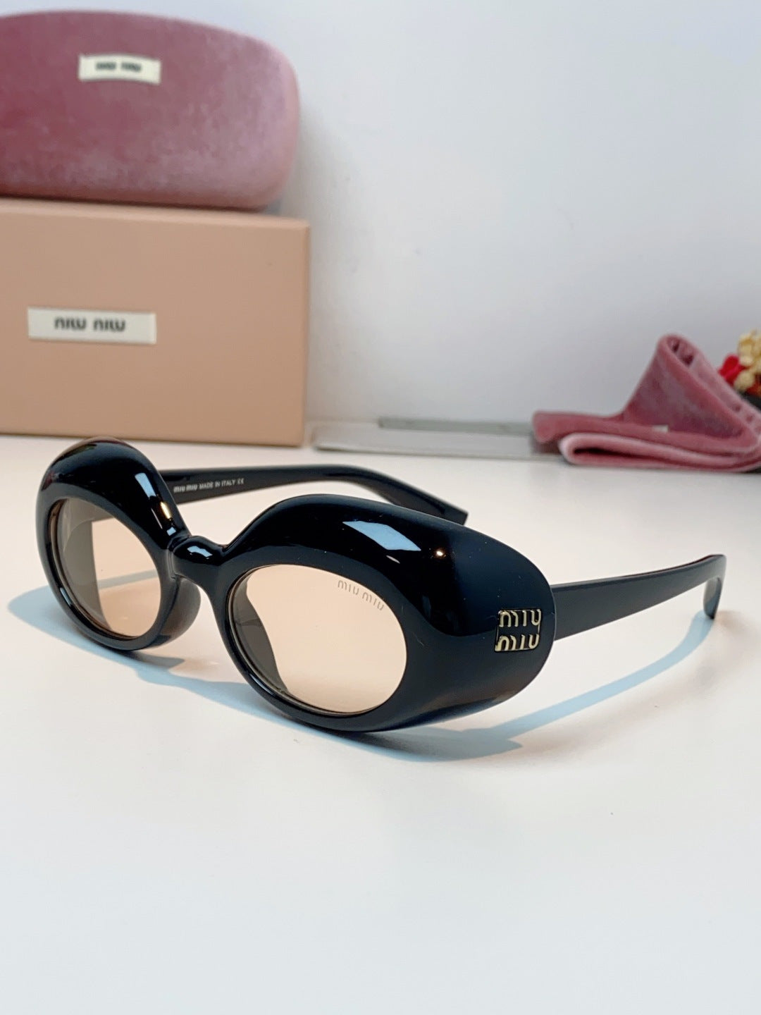Miu Miu Metal Cat-Eye Black Lens Sunglasses for Women
