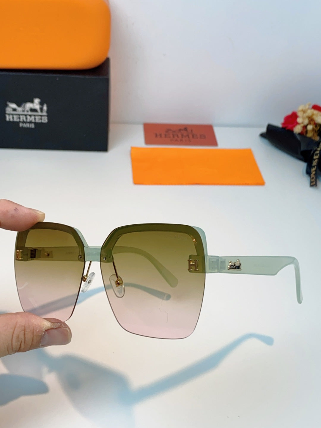 Hermès Lightweight Rimless Brown Lens Sunglasses for Men & Women - 416519 - detail image 6