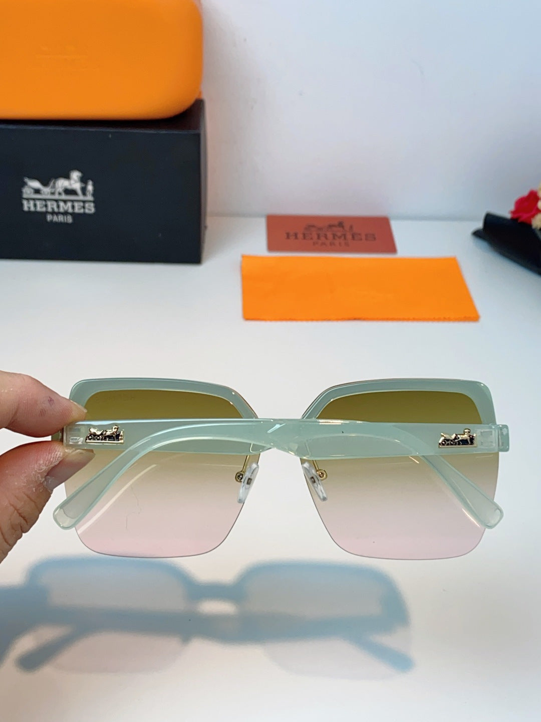 Hermès Lightweight Rimless Brown Lens Sunglasses for Men & Women - 416519 - detail image 5