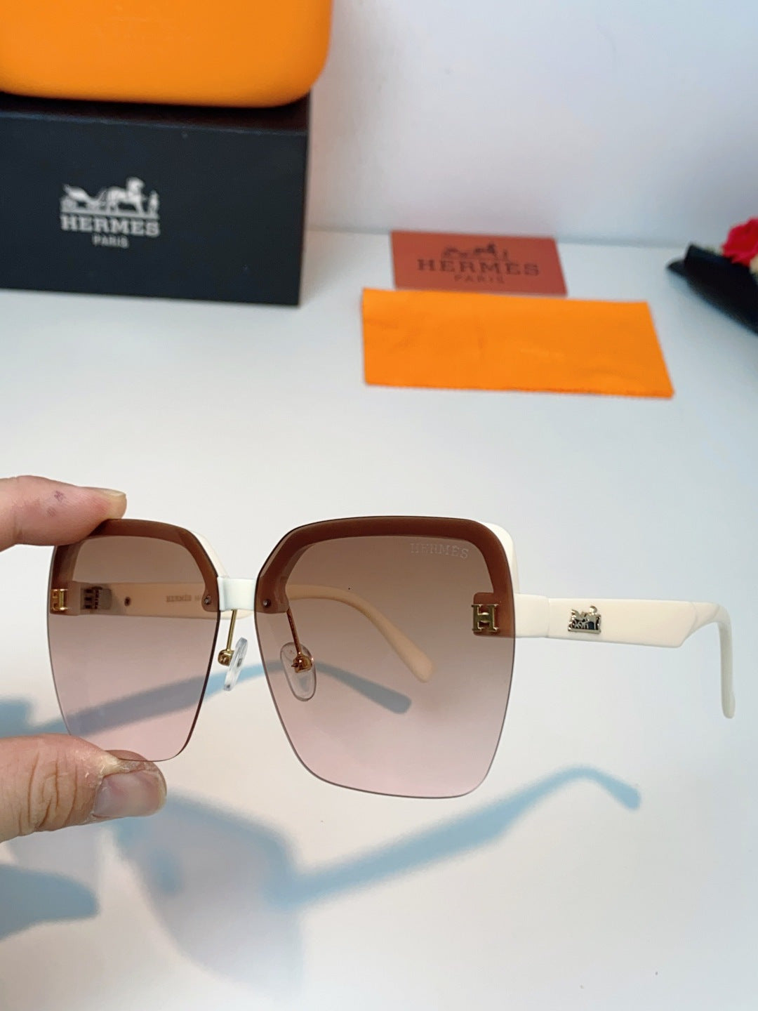 Hermès Lightweight Rimless Brown Lens Sunglasses for Men & Women - detail image 6