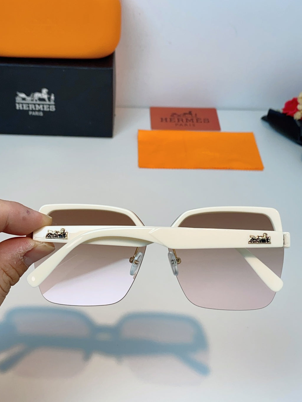 Hermès Lightweight Rimless Brown Lens Sunglasses for Men & Women - detail image 5