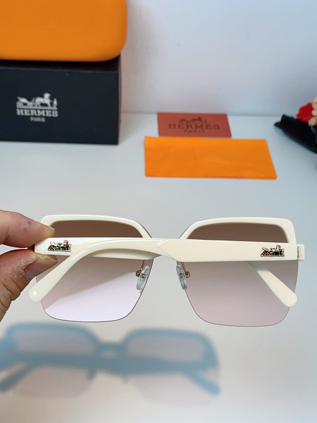 Hermès Lightweight Rimless Brown Lens Sunglasses for Men & Women - detail image 5