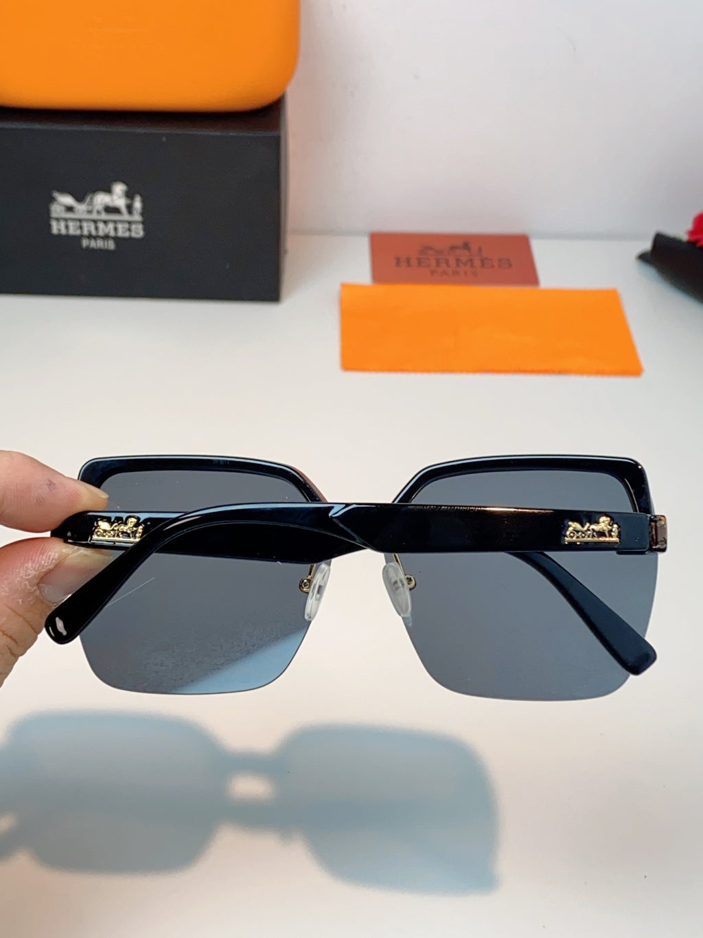 Hermès Lightweight Rimless Gray Lens Sunglasses for Men & Women - detail image 5