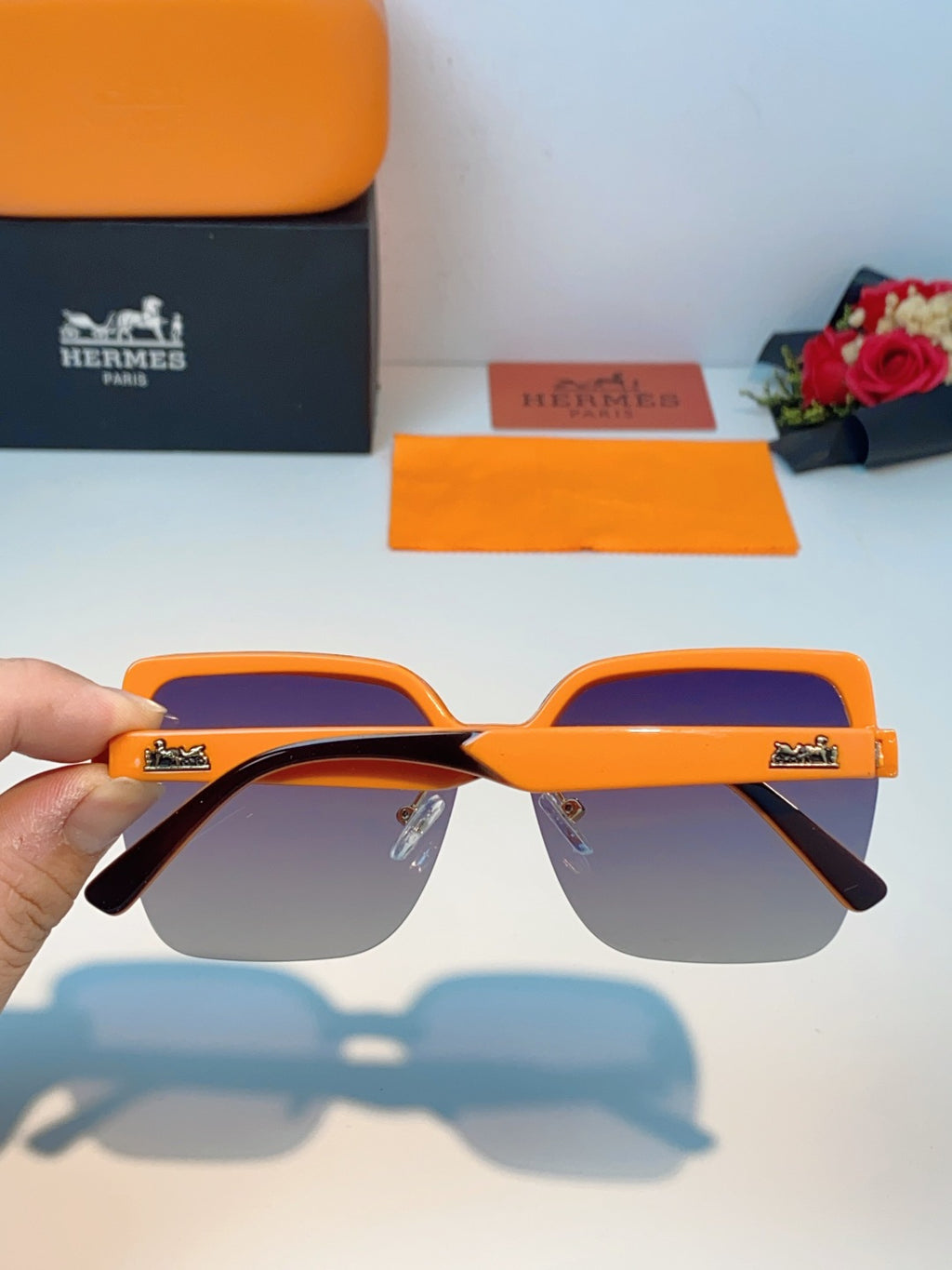 Hermès Lightweight Rimless Brown Lens Sunglasses for Men & Women - 416523 - detail image 5