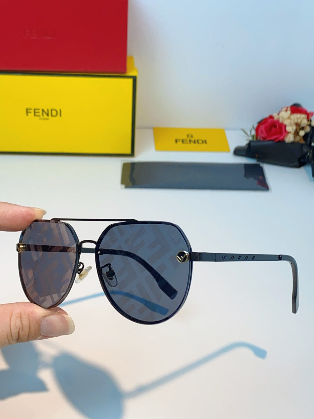 Fendi Lightweight Rimless Blue Lens Sunglasses for Men & Women - 466178 - detail image 6