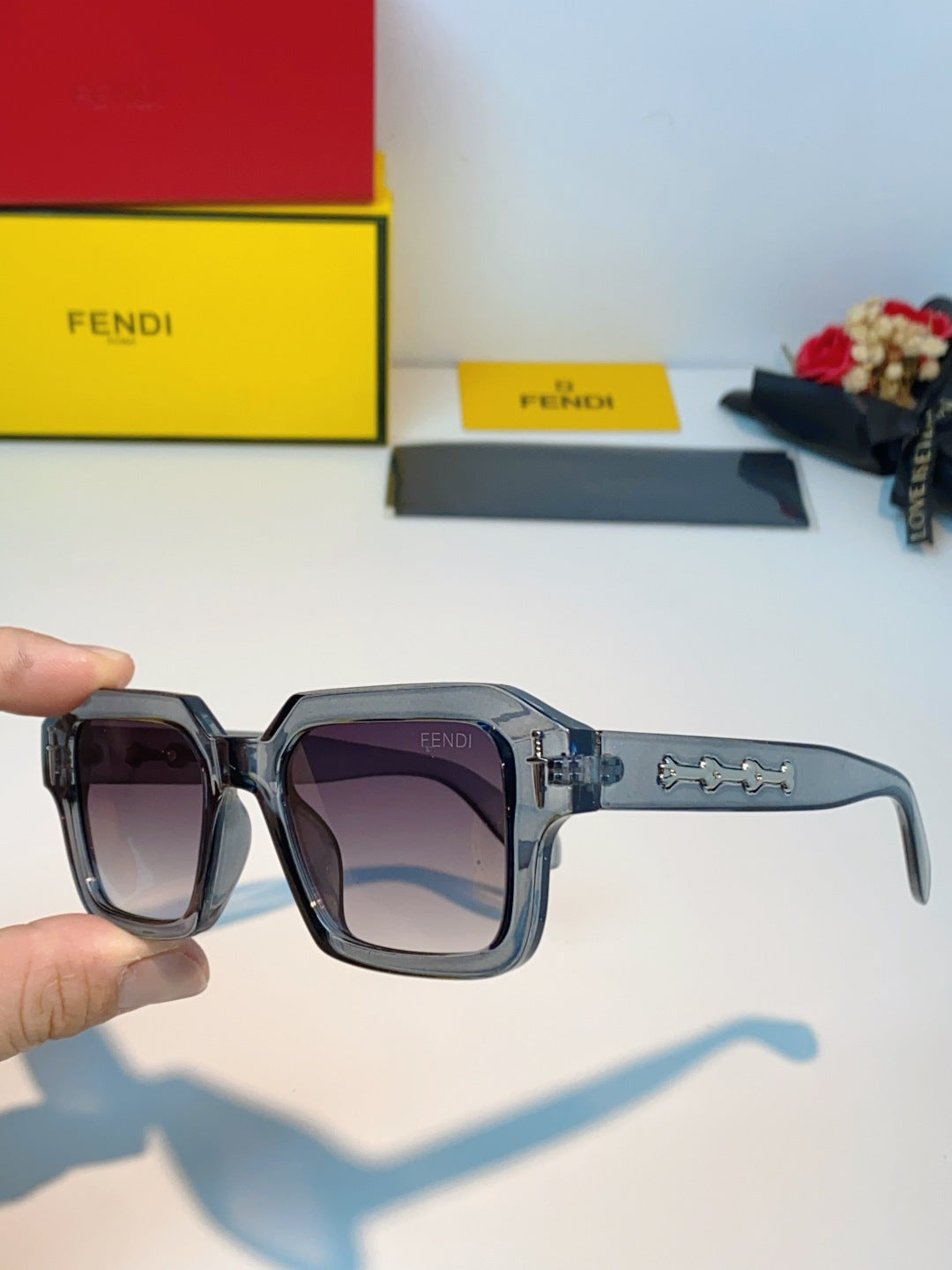 Fendi Metal Square Gray Lens Sunglasses for Men & Women - detail image 6