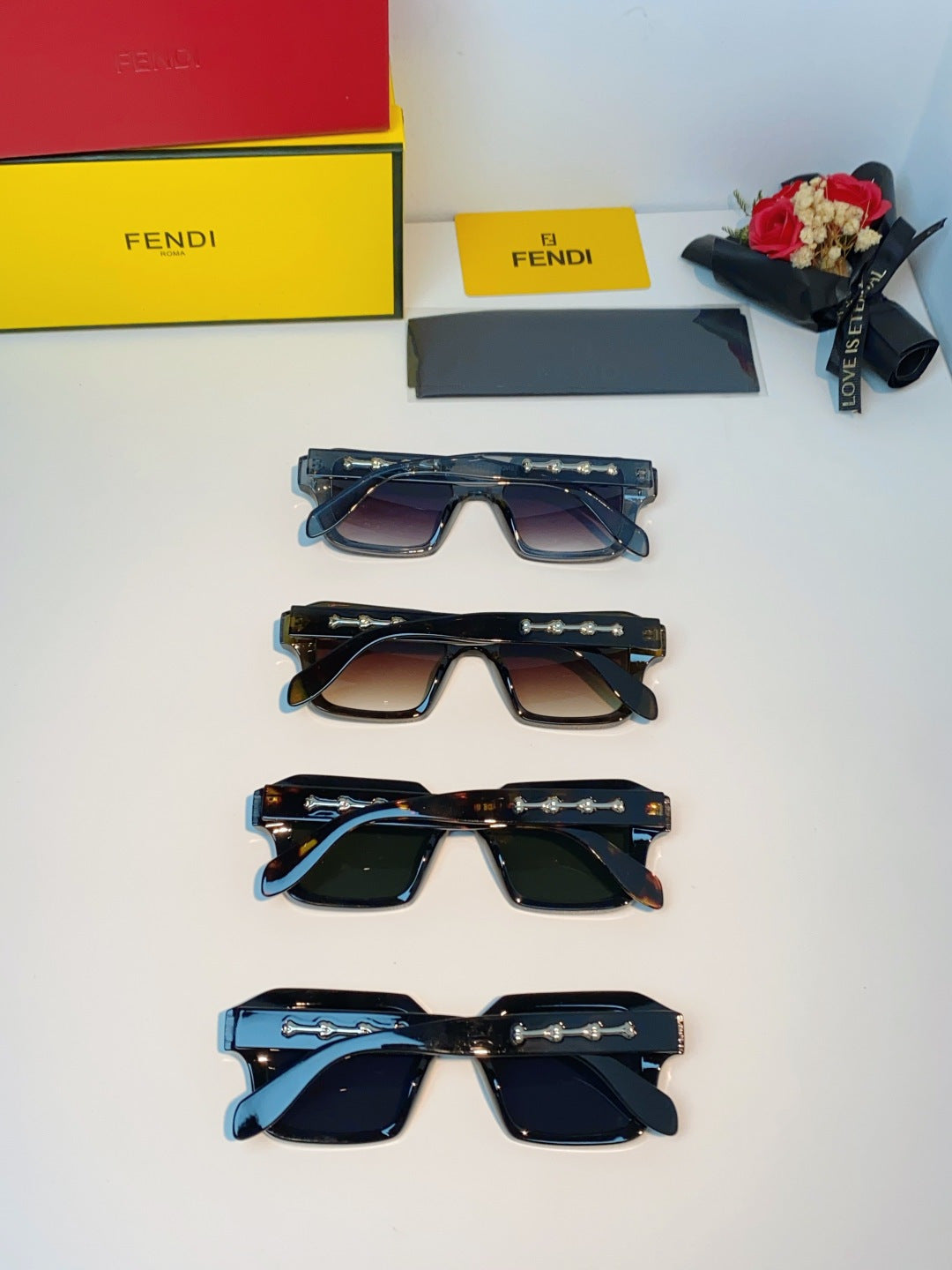 Fendi Metal Square Black Lens Sunglasses for Men & Women - detail image 11