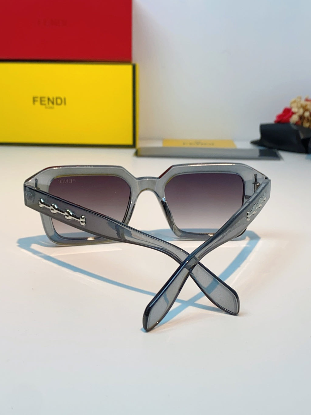 Fendi Metal Square Gray Lens Sunglasses for Men & Women - detail image 3
