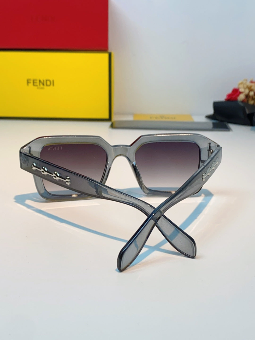 Fendi Metal Square Gray Lens Sunglasses for Men & Women - detail image 3