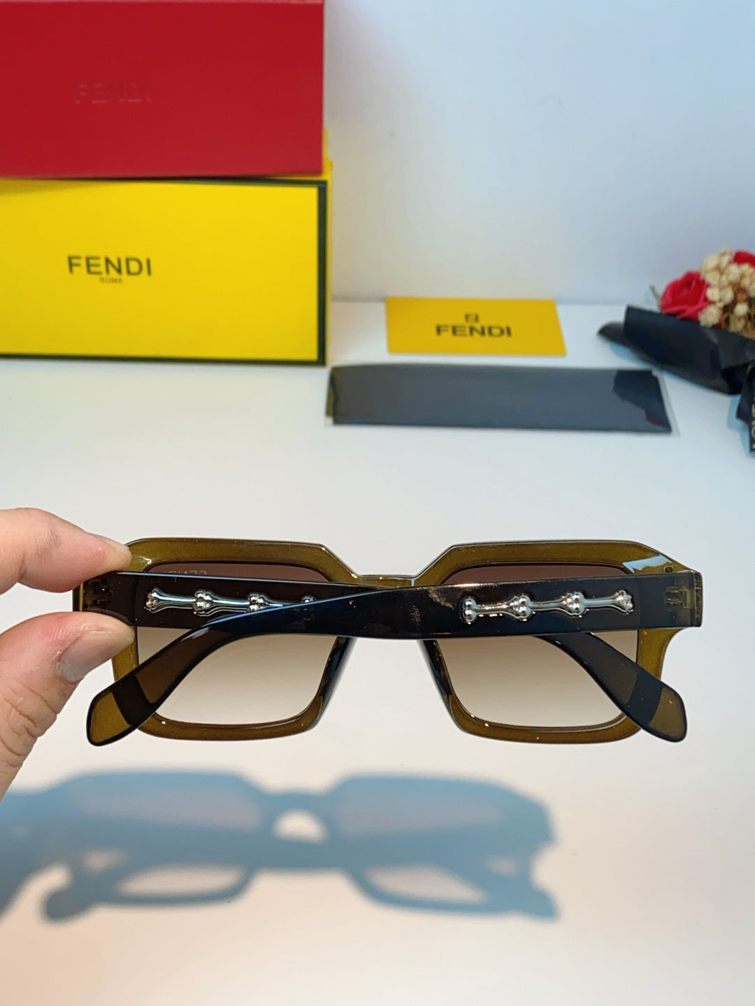 Fendi Metal Square Brown Lens Sunglasses for Men & Women - 466187 - detail image 5