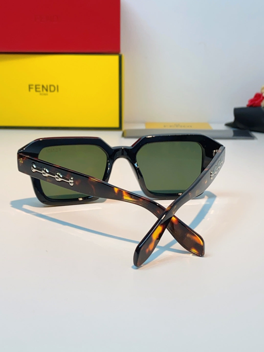 Fendi Metal Square Brown Lens Sunglasses for Men & Women - detail image 3