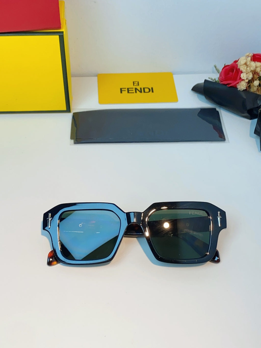 Fendi Metal Square Brown Lens Sunglasses for Men & Women - detail image 9