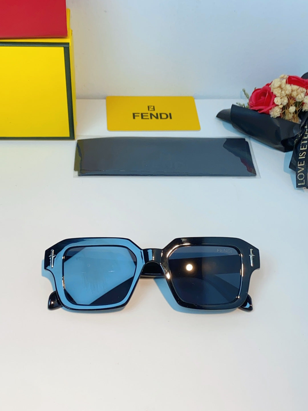 Fendi Metal Square Black Lens Sunglasses for Men & Women - detail image 9