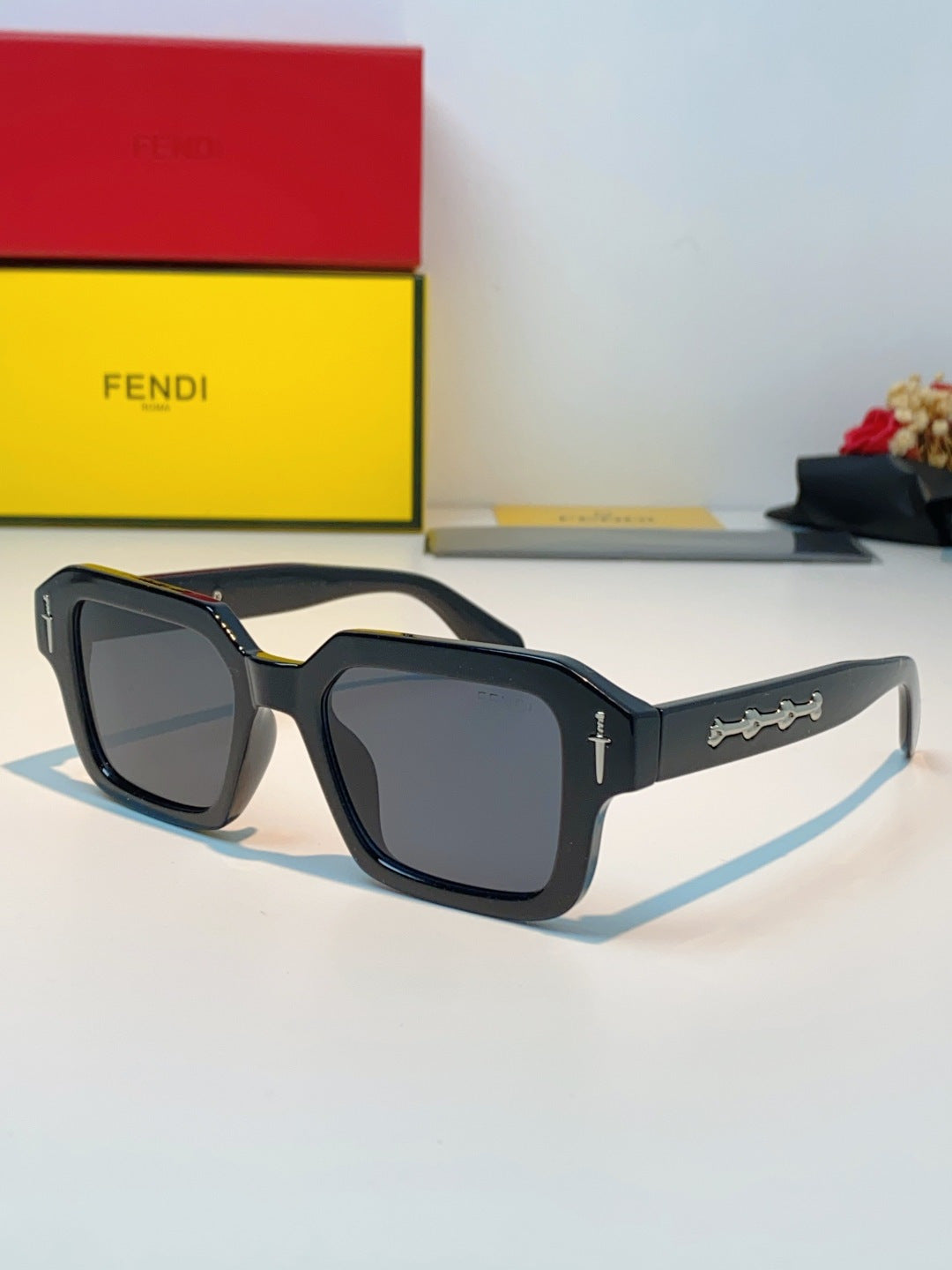 Fendi Metal Square Black Lens Sunglasses for Men & Women