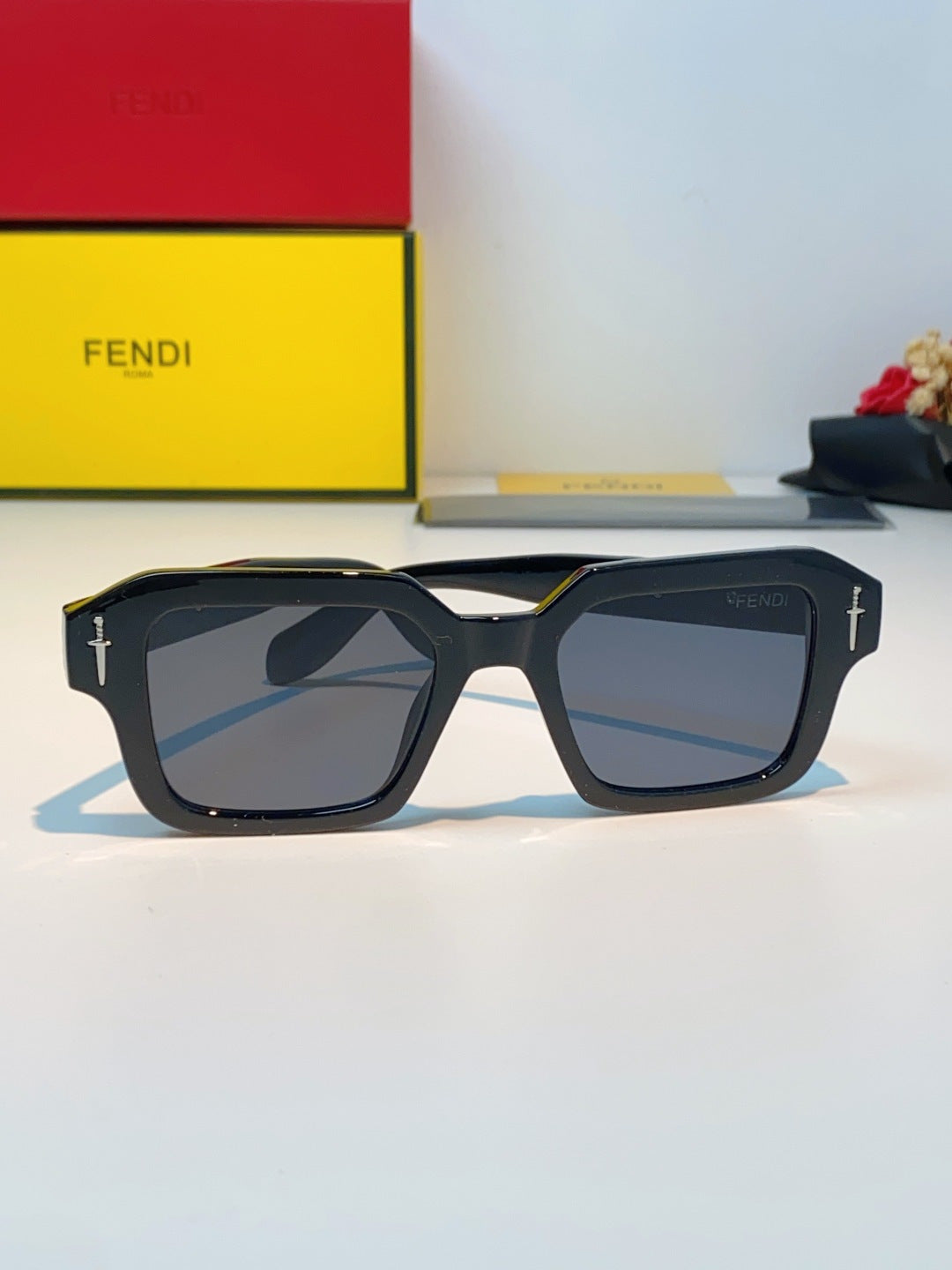 Fendi Metal Square Black Lens Sunglasses for Men & Women - detail image 2