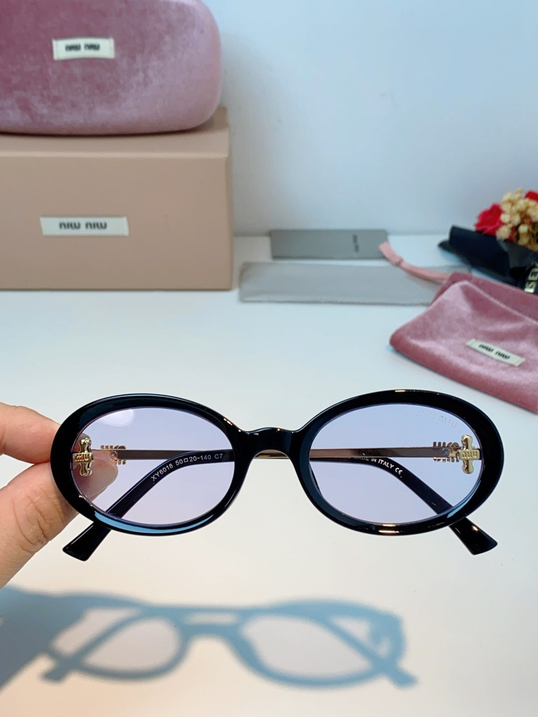 Miu Miu Metal Round Silver Lens Sunglasses for Men & Women - detail image 4