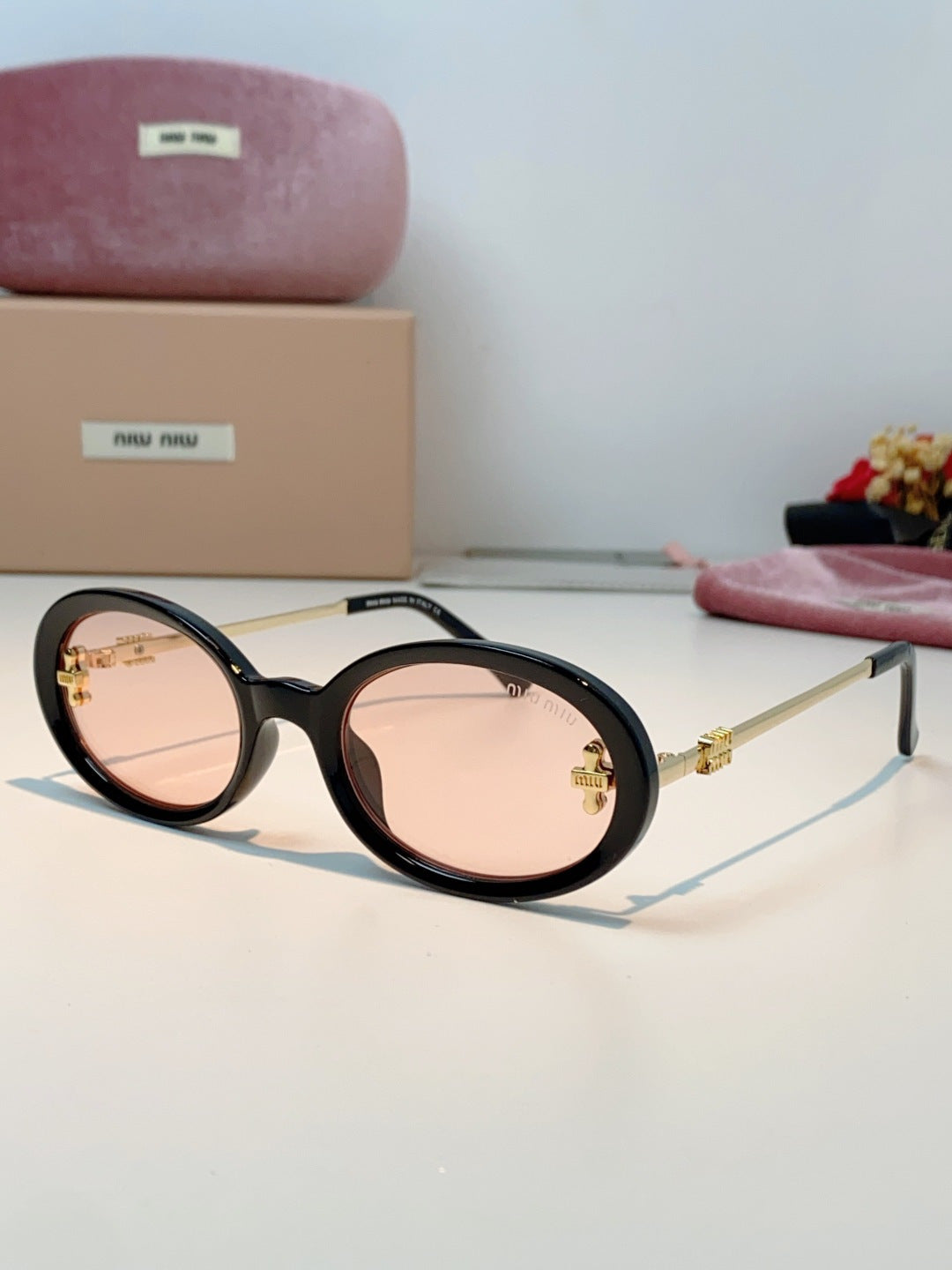 Miu Miu Metal Round Gold Lens Sunglasses for Men & Women
