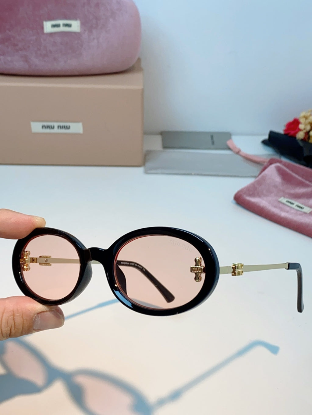 Miu Miu Metal Round Gold Lens Sunglasses for Men & Women - detail image 6