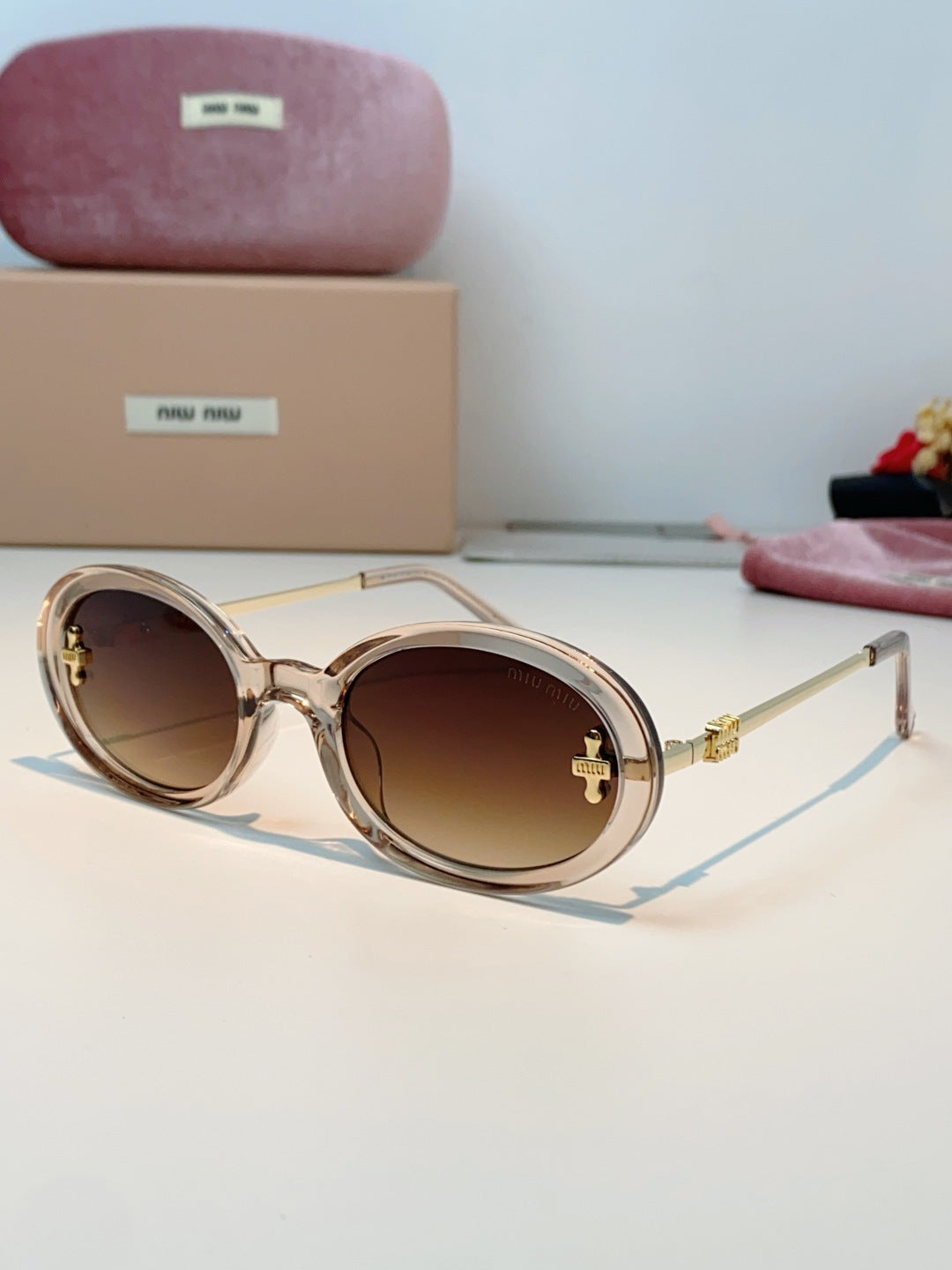 Miu Miu Metal Round Brown Lens Sunglasses for Men & Women - 487745