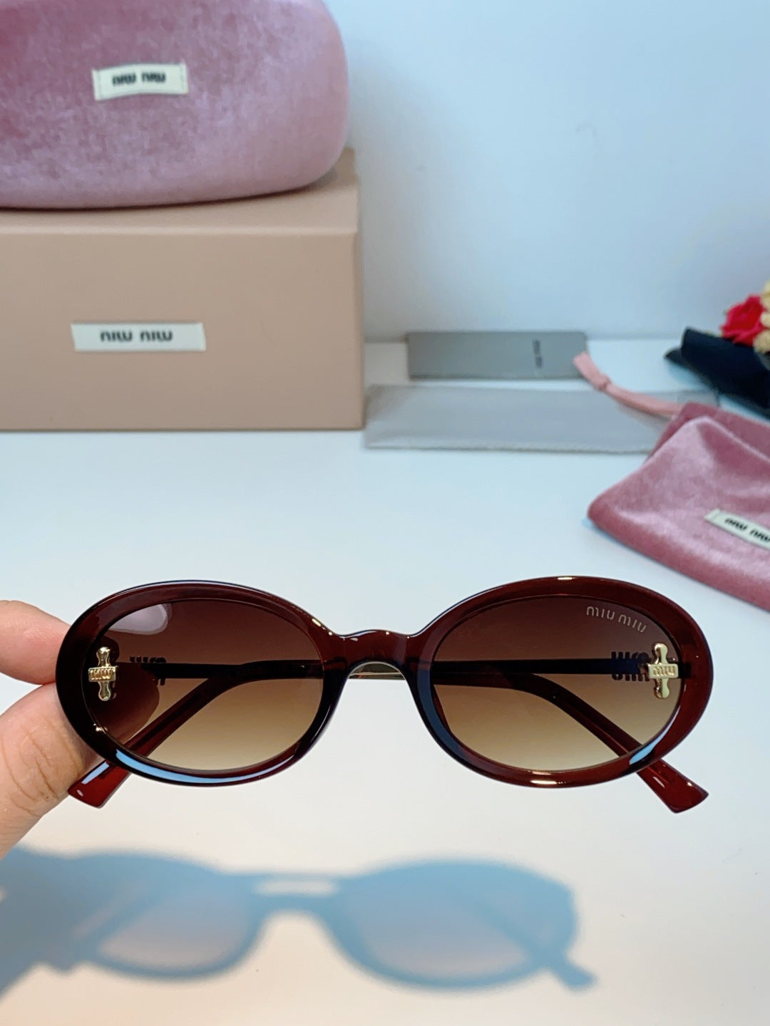 Miu Miu Metal Round Red Lens Sunglasses for Men & Women - detail image 4