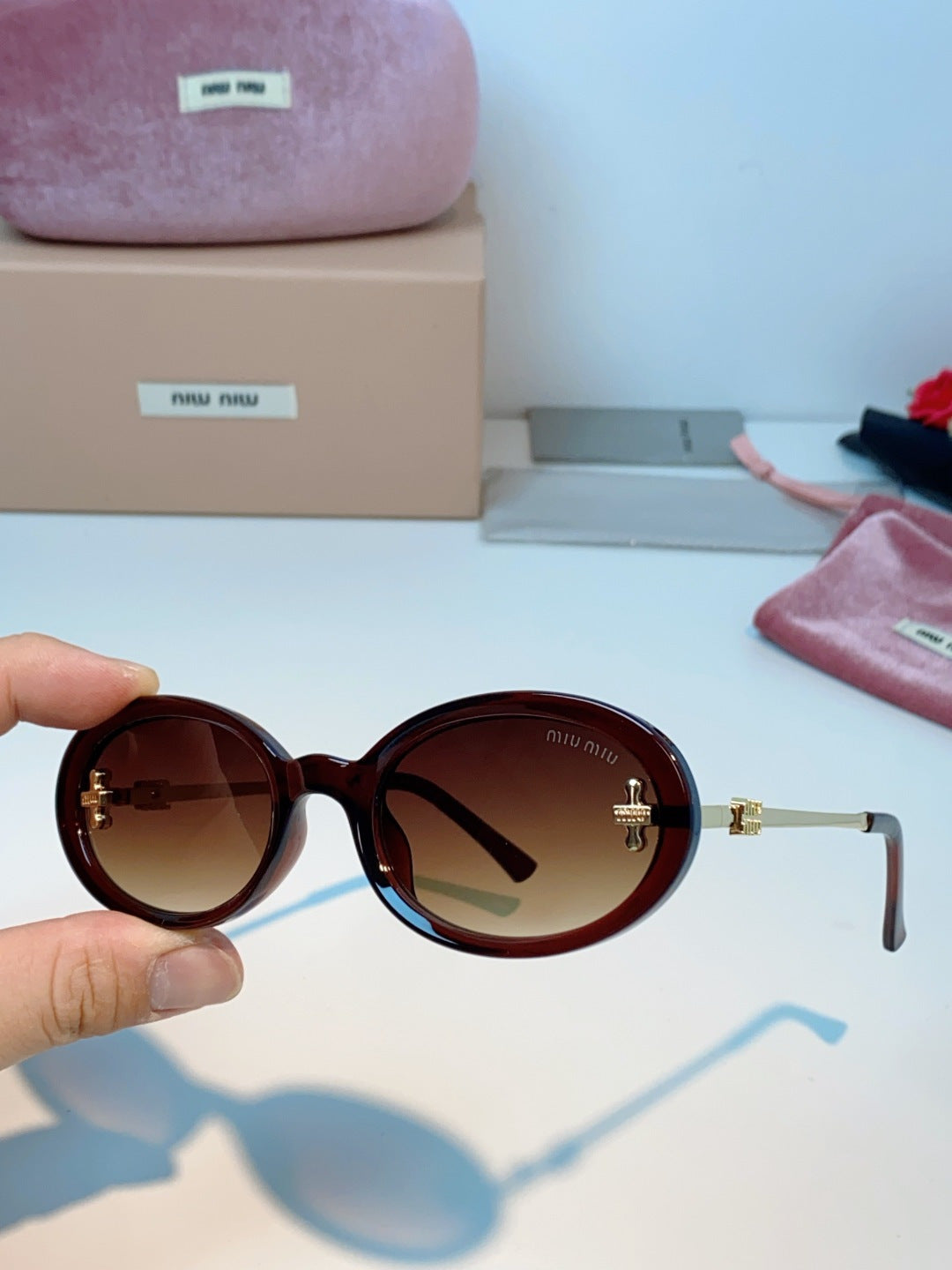 Miu Miu Metal Round Red Lens Sunglasses for Men & Women - detail image 6