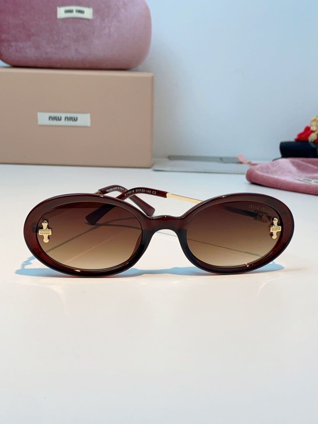 Miu Miu Metal Round Red Lens Sunglasses for Men & Women - detail image 2