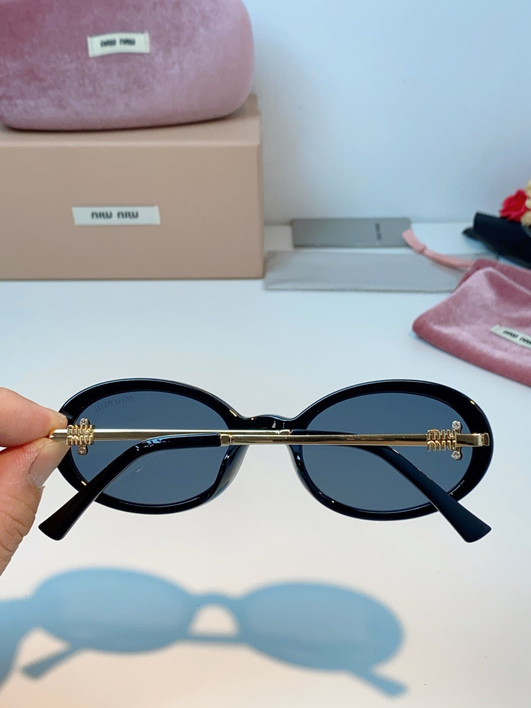 Miu Miu Metal Round Black Lens Sunglasses for Men & Women - detail image 5