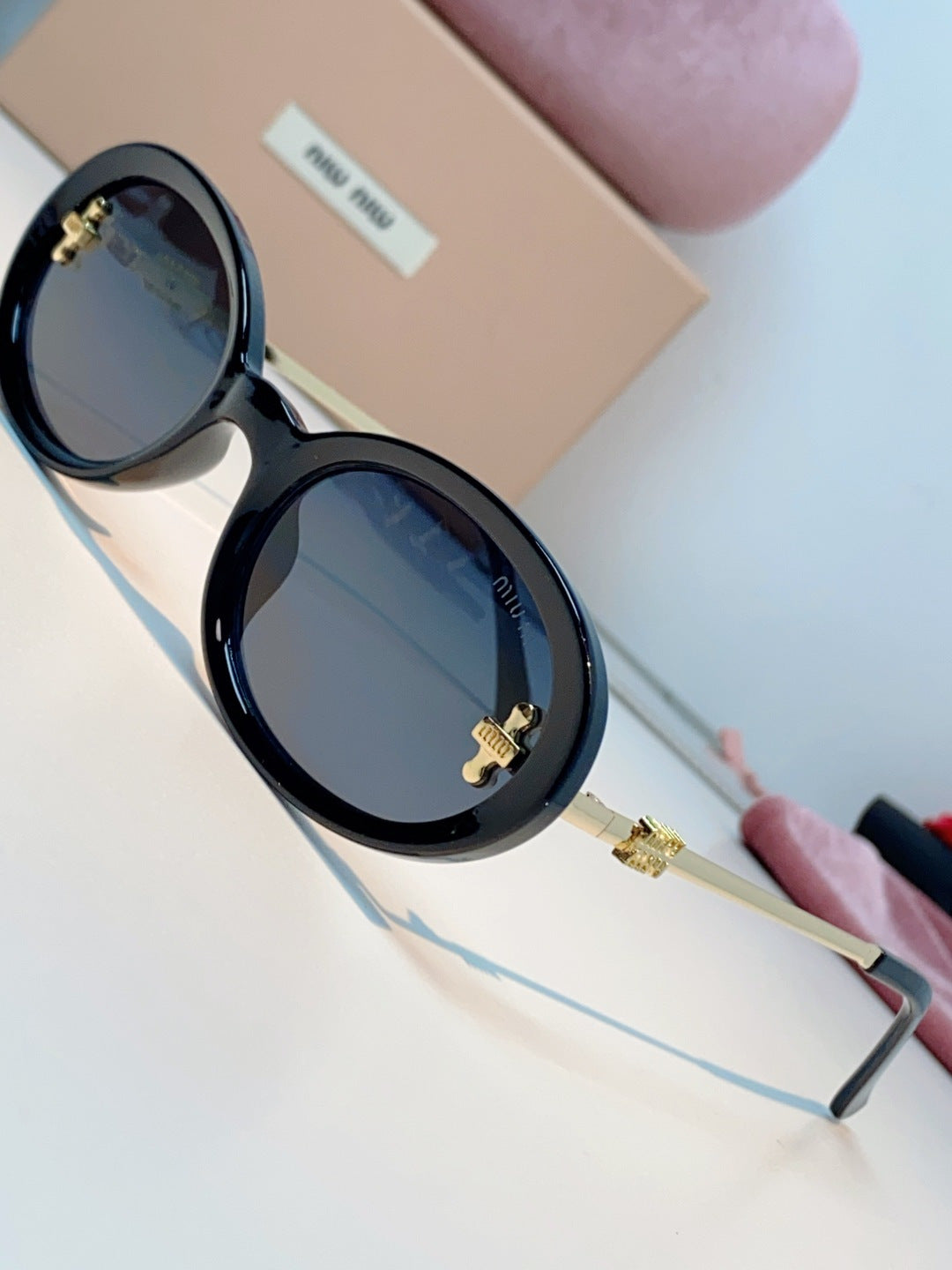 Miu Miu Metal Round Black Lens Sunglasses for Men & Women - detail image 7