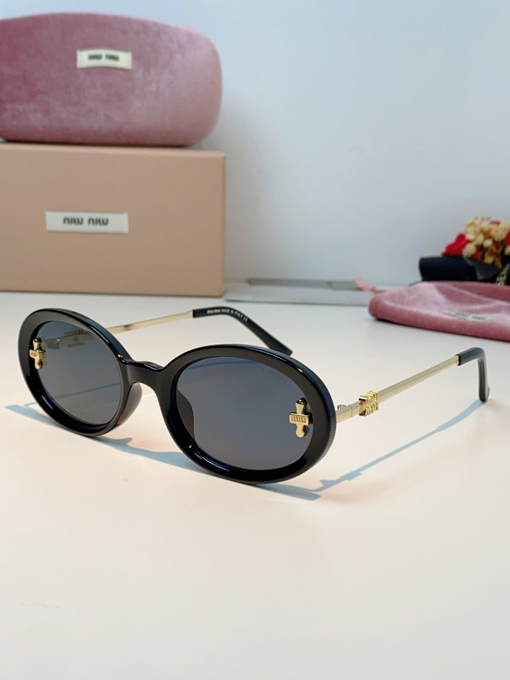 Miu Miu Metal Round Black Lens Sunglasses for Men & Women