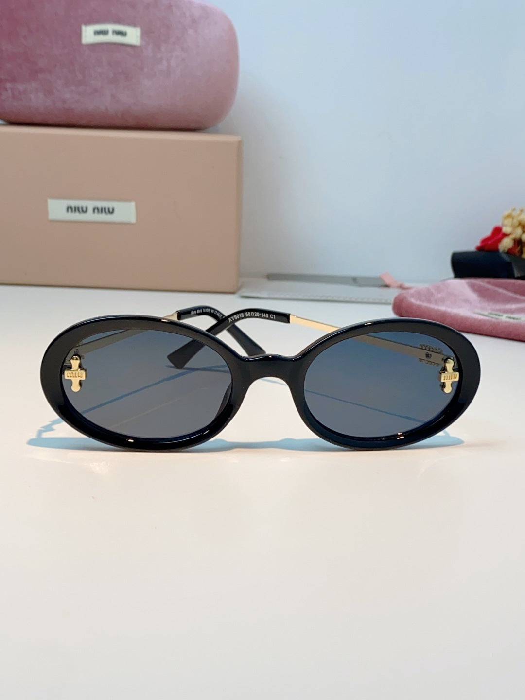 Miu Miu Metal Round Black Lens Sunglasses for Men & Women - detail image 2