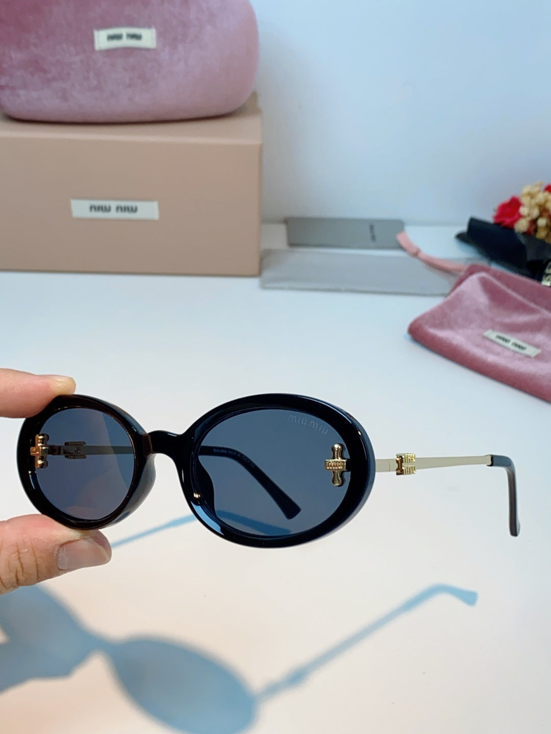 Miu Miu Metal Round Black Lens Sunglasses for Men & Women - detail image 6