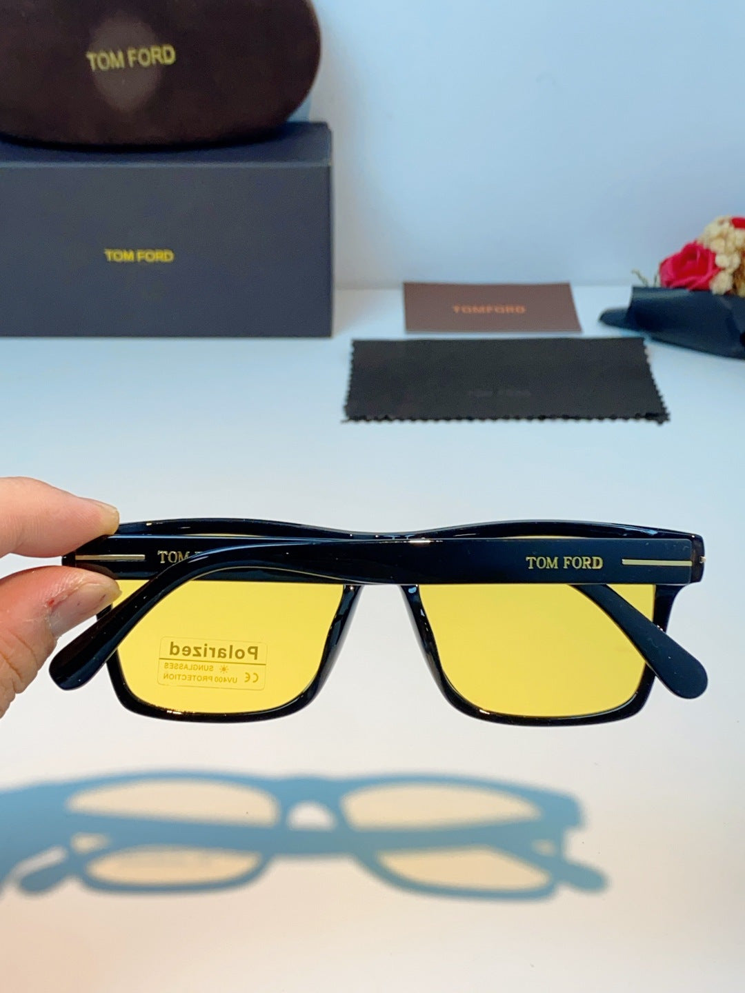 Tom Ford Metal Square Orange Lens Sunglasses for Men & Women - detail image 5