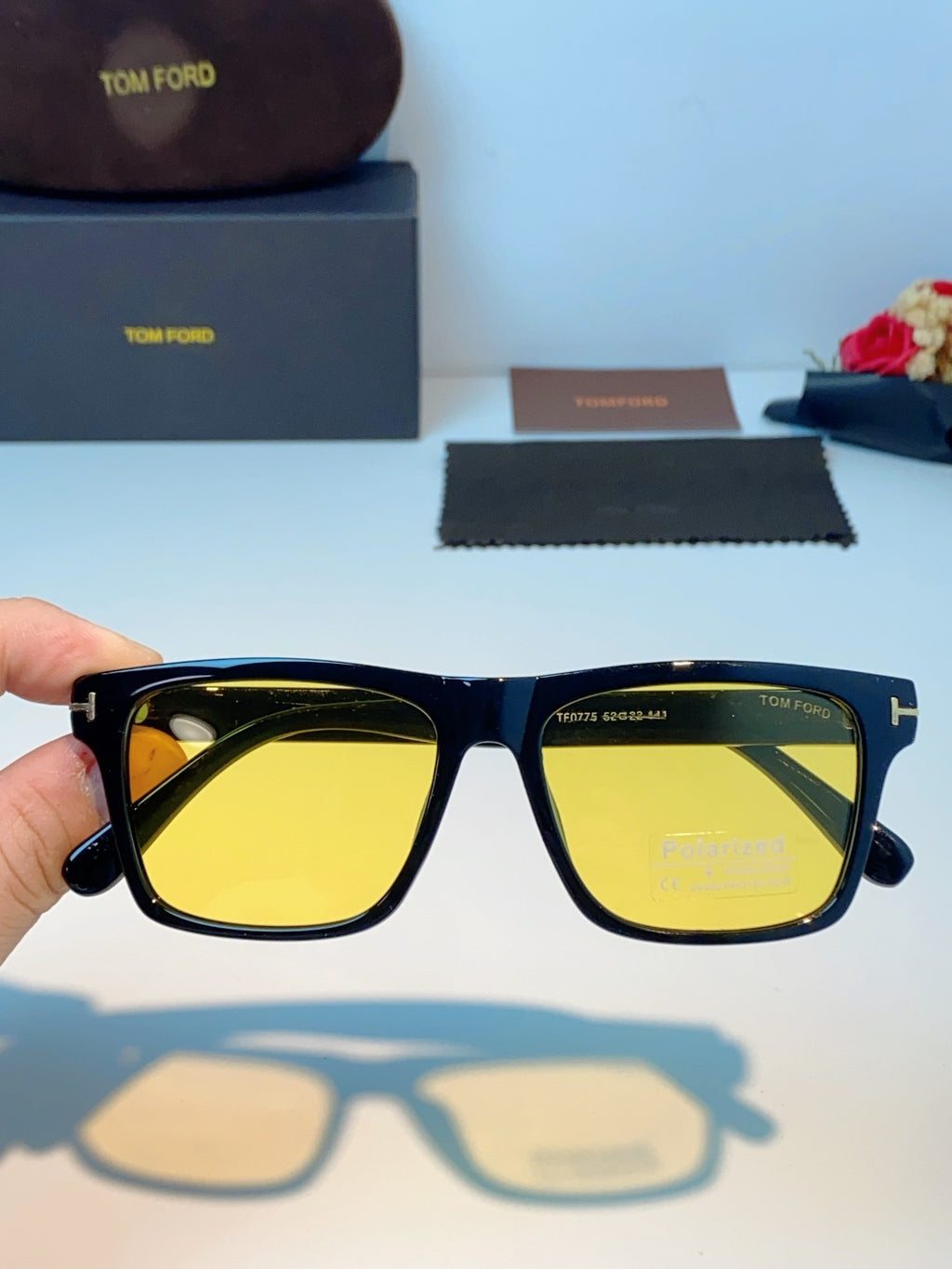 Tom Ford Metal Square Orange Lens Sunglasses for Men & Women - detail image 4